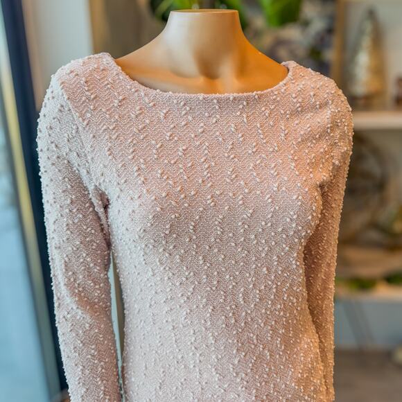 Jennifer Lopez, Blush Pink Boucle Long Sleeve Top w/ Open Back, Women's Small - Picture 4 of 10